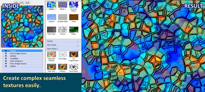 Create complex seamless textures easily.